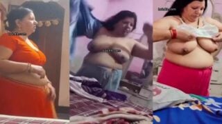 Hindi aunty changing clothes and big boobs showing