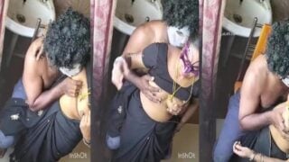 Masked Tamil wife boob press and romance with lover
