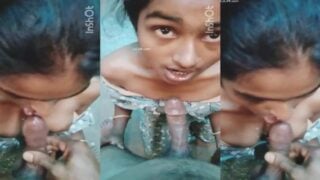 Cum on tits and mouth after a village bhabhi blowjob