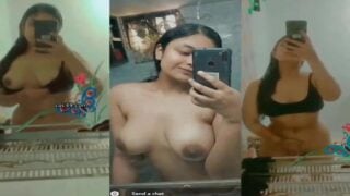 Desi girl big melons admiring before mirror and fingering