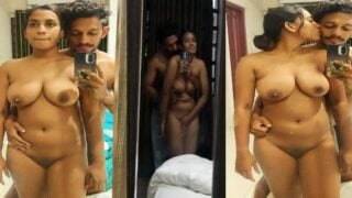 Girlfriend boob press softly by boyfriend from her back