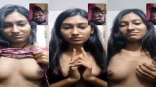 Video call girlfriend topless boob play seducing lover