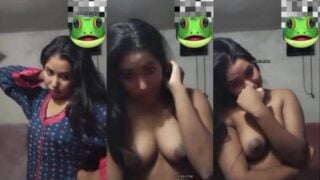 Shy unmarried girl shows firm boobs on video call