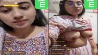 Cute girl in glasses shows nude body in Tango live