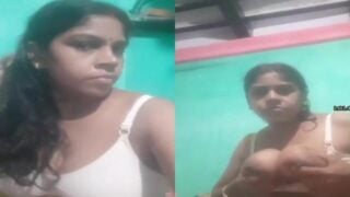 Village wife in bra shows her big melons before sex
