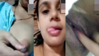 Cheating wife shows boobs and fingers hairy pussy