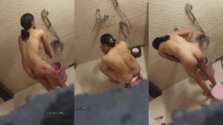 Mom and sis naked bath captured from top of wall