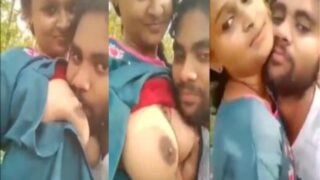 Outdoor boob sucking of big breast girlfriend