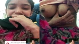 21 years old virgin GF showing round boobs selfie clip