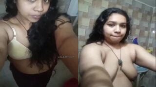 Long boobs Bangladeshi girl taking nude bath