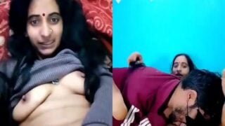 Mature aunty pussy licking by young masked guy