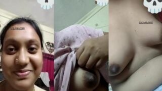 Shy Telugu girl showing naked boobs on video call