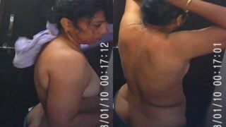 Mature mom after bath wearing bra and panty caught on cam